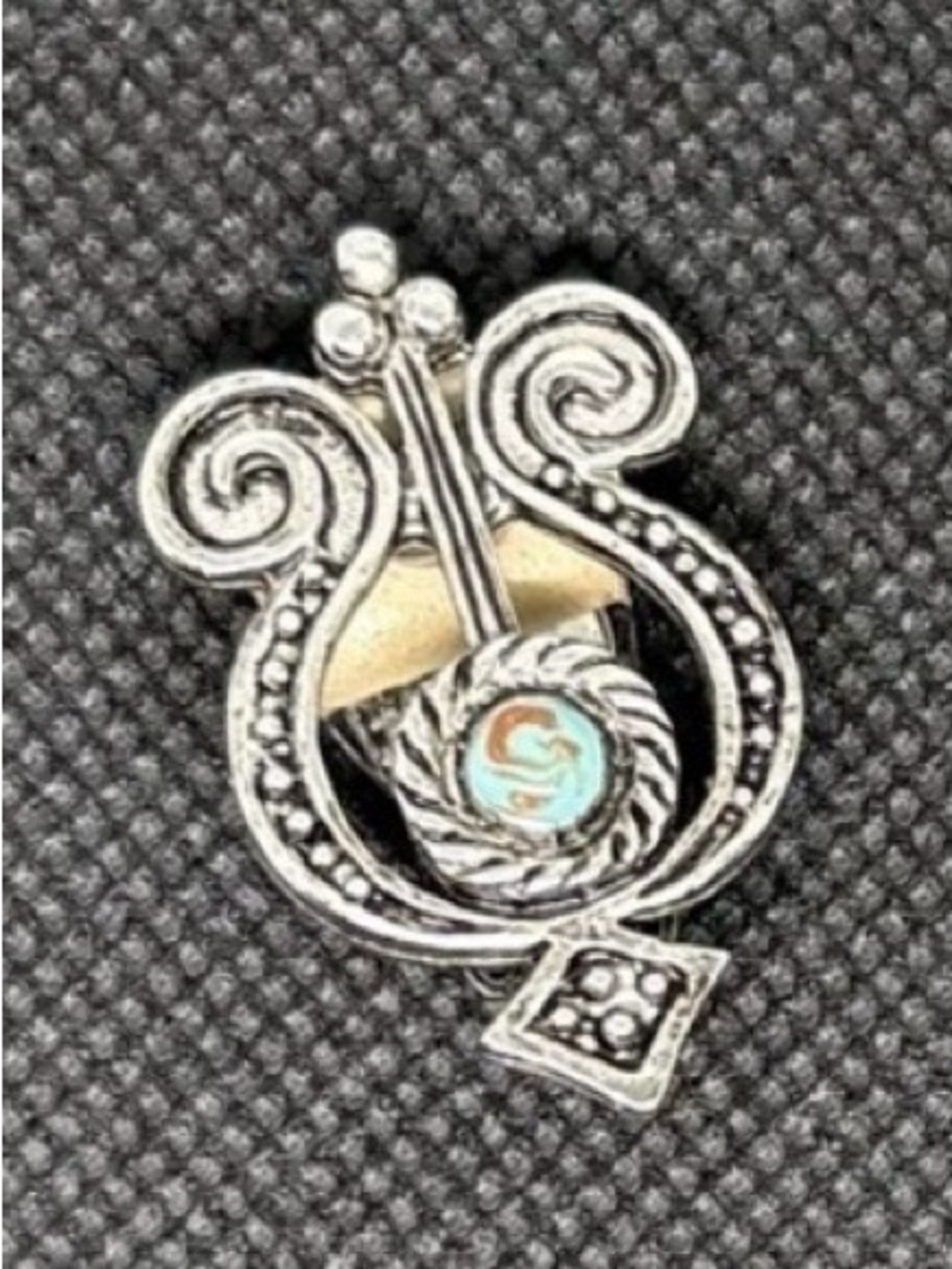 Aztec Style Silver Tone Turquoise Inlay Brooch & Clip-On Earring Set - Picture 8 of 9